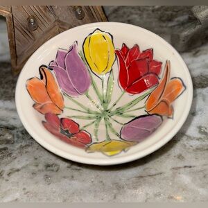 Floral Signed Hand painted Ceramic Bowl